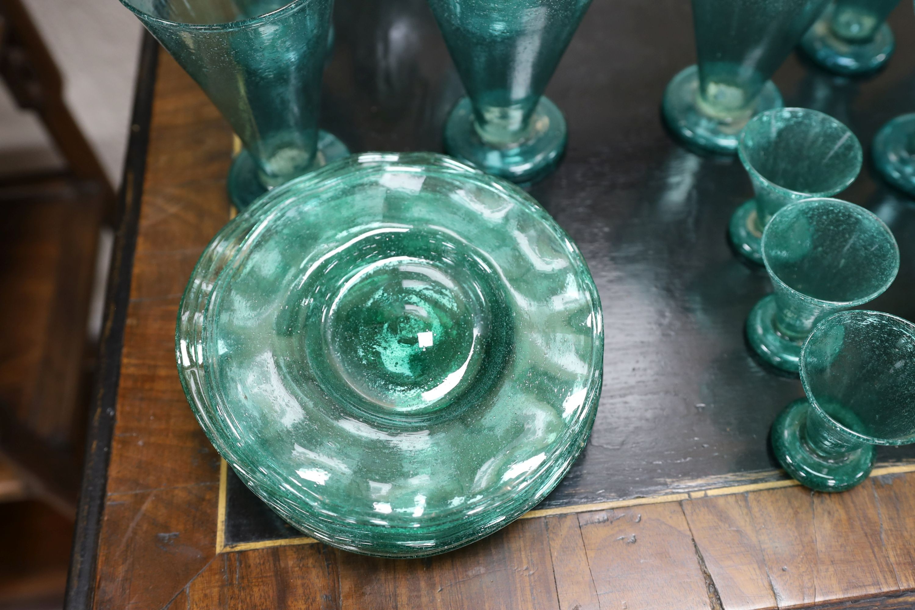 A quantity of green glassware